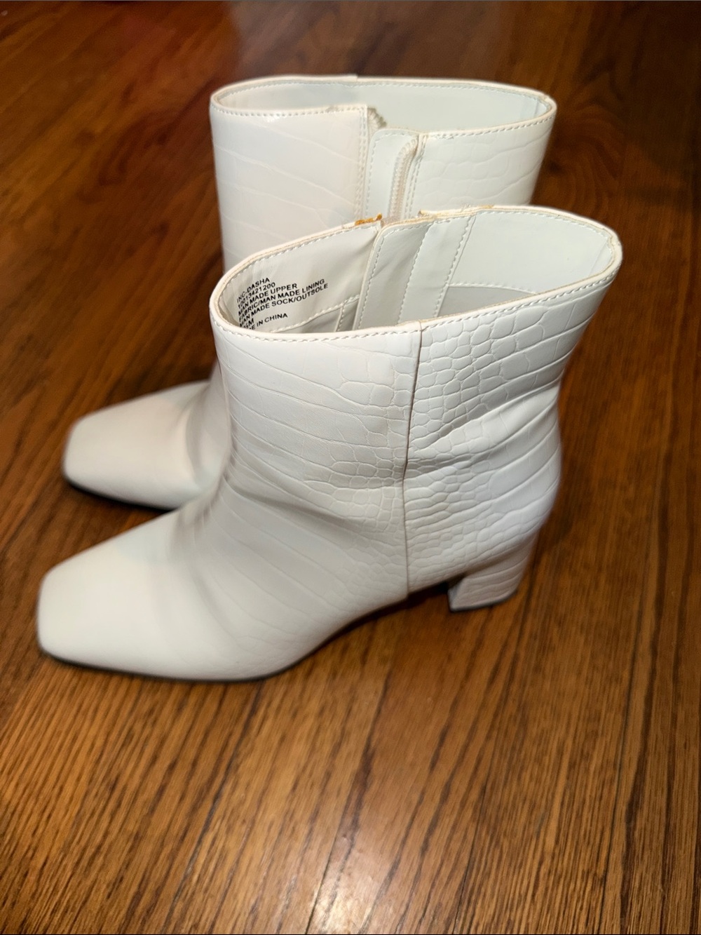 Women's White Croc-Embossed Ankle Boots